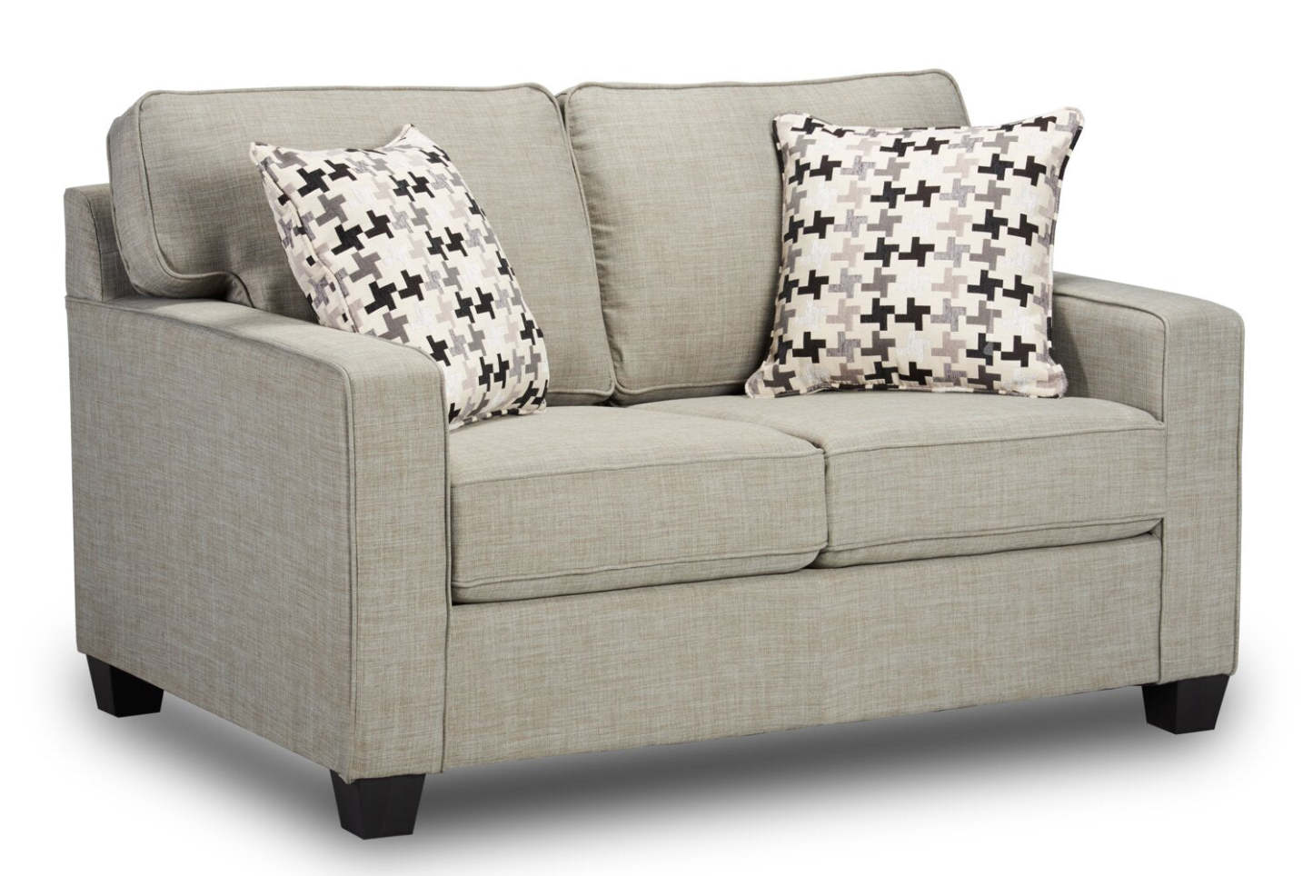Made in Canada Sawyer 57 Linen-Look Fabric Loveseat with Reversible Cushions and Accent Pillows - Light Grey | Causeuse Sawyer de 57 po fabriquée au Canada en tissu d’apparence lin avec coussins réversibles et coussins décoratifs - gris clair