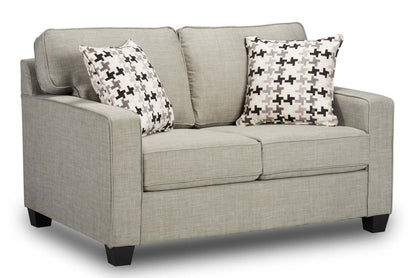 Made in Canada Sawyer 57 Linen-Look Fabric Loveseat with Reversible Cushions and Accent Pillows - Light Grey | Causeuse Sawyer de 57 po fabriquée au Canada en tissu d’apparence lin avec coussins réversibles et coussins décoratifs - gris clair