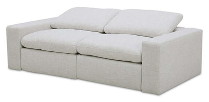 Causeuse à inclinaison électrique Sky Modular 91,5 en tissu avec coussins amovibles en duvet de plumes - Nathan Wheat | Causeuse à inclinaison électrique modulaire Sky de 91,5 po en tissu avec coussins amovibles en couette et plumes - blé Nathan