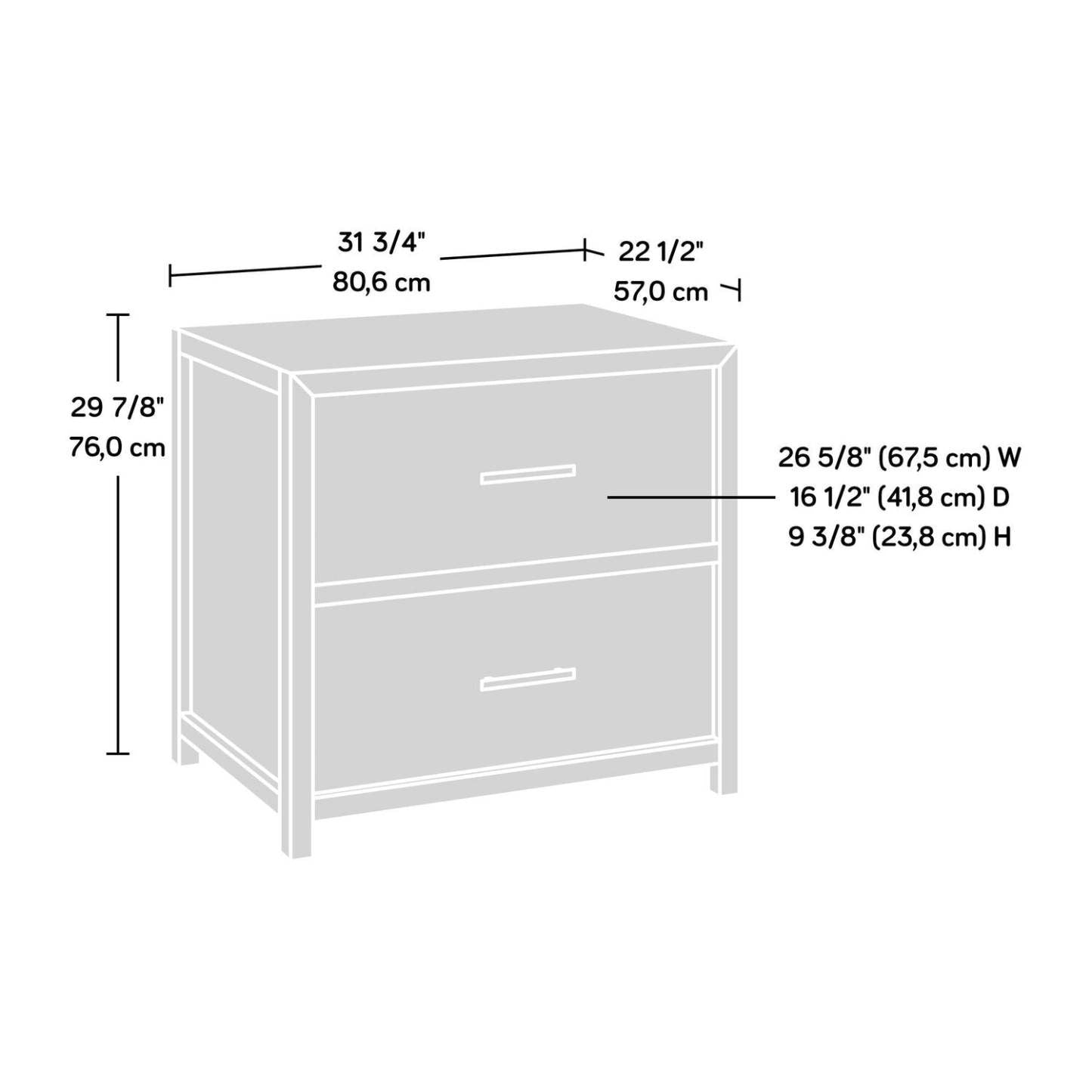 Classeur latéral à 2 tiroirs Emile 31.73 - Châtaignier crayeux | Classe latérale Emile de 31,73 po à 2 tiroirs - marron blanc