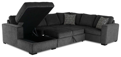 Fabriqué au Canada, sectionnel convertible Legend 4 pièces en tissu chenille avec chaise longue de rangement - gris poivre