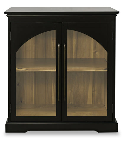Twyla 33 Armoire d'appoint en bois massif avec portes cintrées - Noir|Armoire décorative Twyla en bois massif avec portes arquées - noire