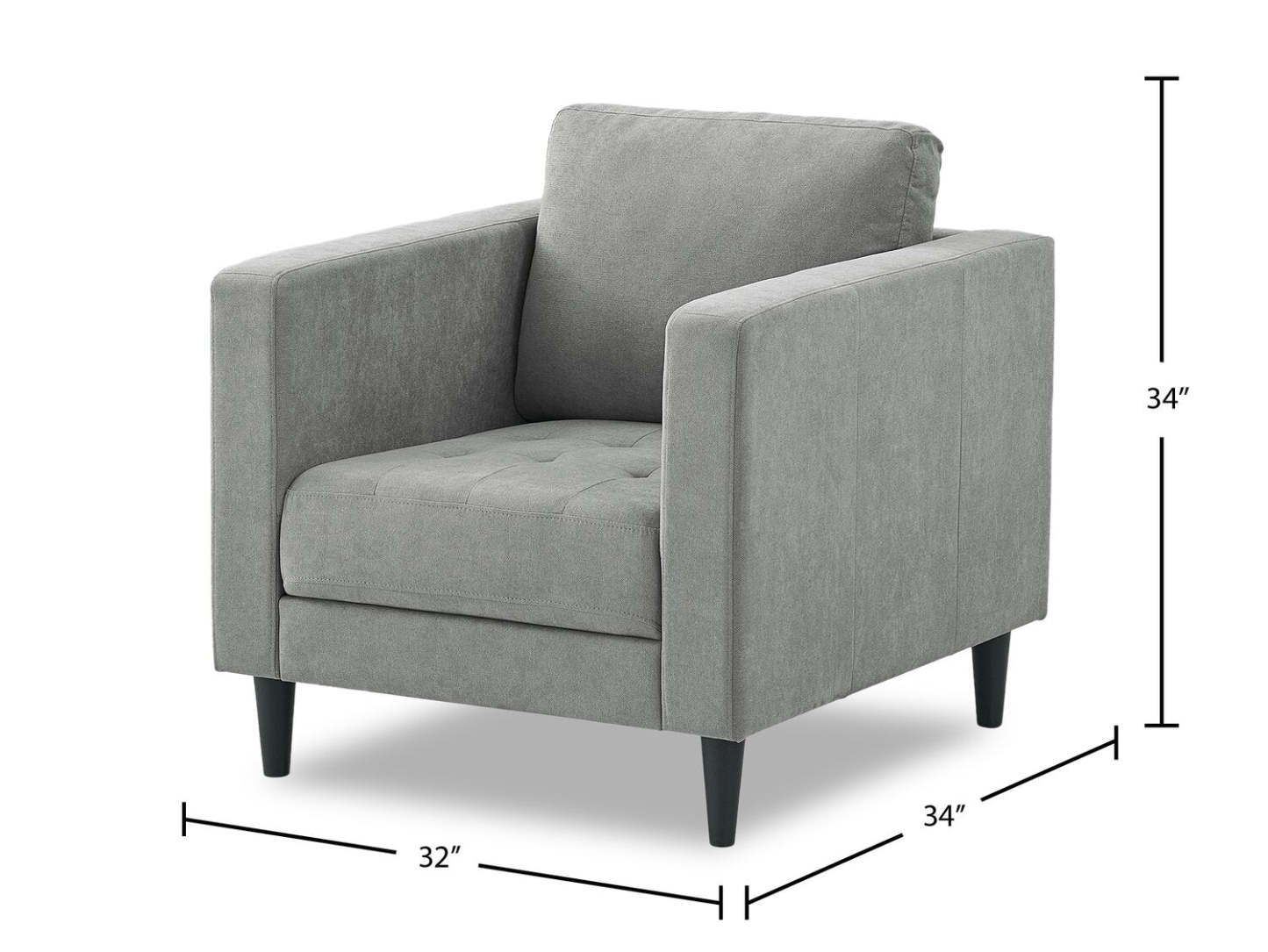 Chaise en tissu Metro 32 avec coussin de siège capitonné et coussin de dossier réversible - Gris | Fauteuil Metro de 32 po en tissu avec coussin de siège capitonné et coussin de dossier réversible - gris