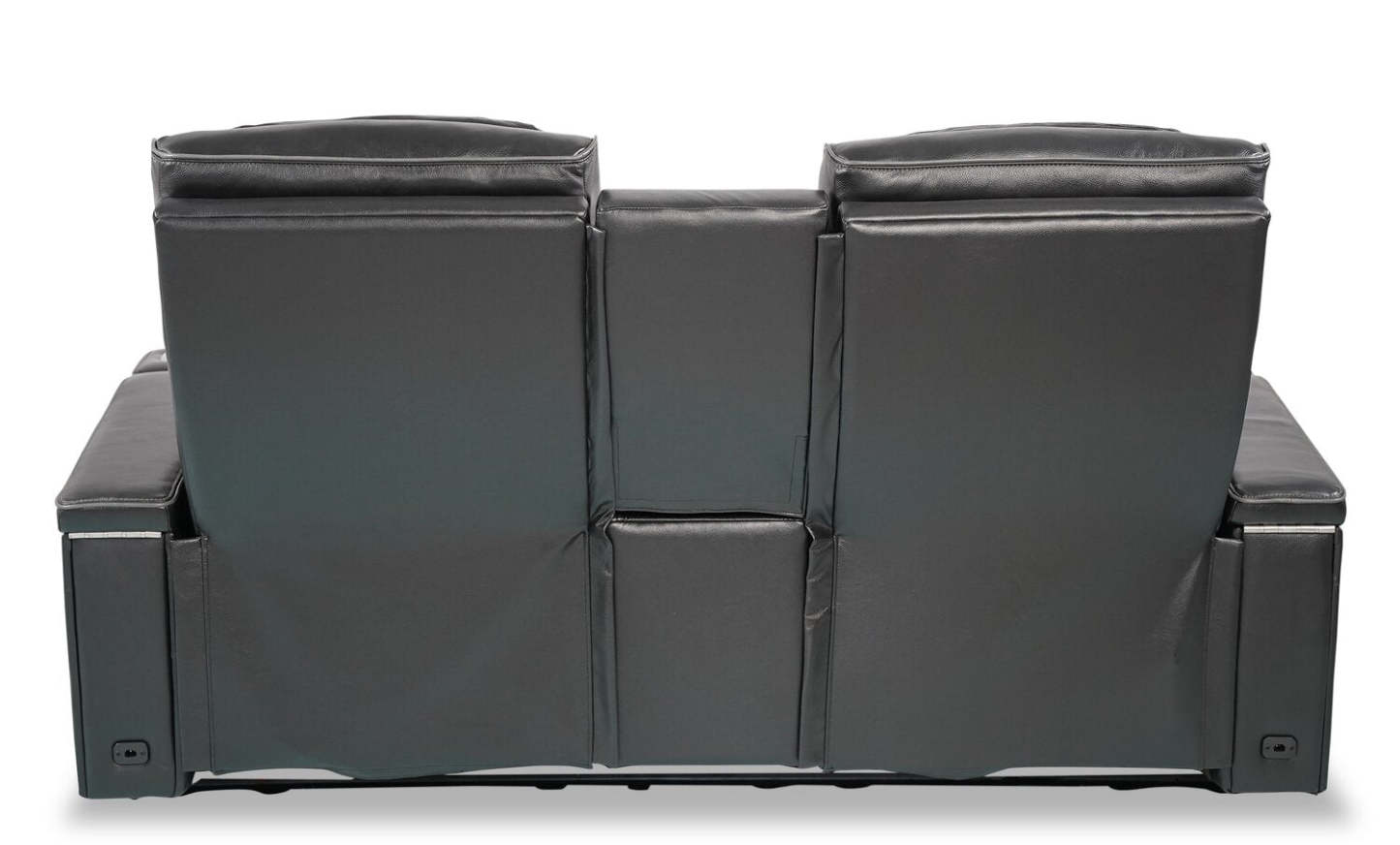 Elite 74 Genuine Leather Massage Power Reclining Loveseat with Power Headrests and Storage Arms - Black | Causeuse de massage à inclinaison électrique Elite de 74 po en cuir véritable avec appuie-têtes électriques et accoudoirs de rangement - noire