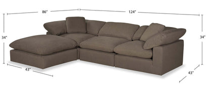 Sofa sectionnel modulaire Eclipse 4 pièces en tissu d’apparence lin avec pouf et coussins réversibles en duvet et plumes - gris ardoise