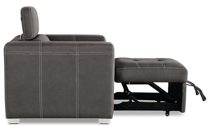 Fauteuil Drake de 41,5 po en tissu de suédine avec pouf rétractable et appuie-têtes relevables - gris ciment