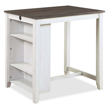 Lane 3pc Counter-Height Dining Set with Table & 2 Chairs, Built-in Shelves & USB, 36.5W - White | Ensemble de salle à manger Lane 3 pièces de hauteur comptoir avec table de 36,5 po (L), tablettes et port USB intégrées, et 2 chaises - blanc