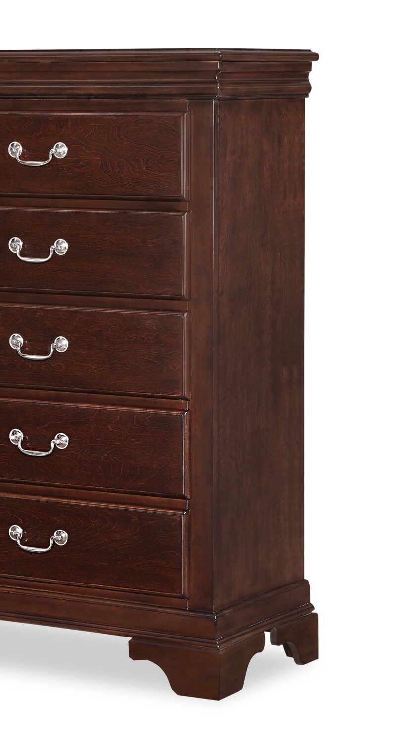 Commode de chambre à coucher Marco, 5 tiroirs, 32 L x 48 H - Marron Cerise | Commode verticale Marco de 32 po (l) x 48 po (H) à 5 tiroirs pour la chambre à coucher - brun cerisier