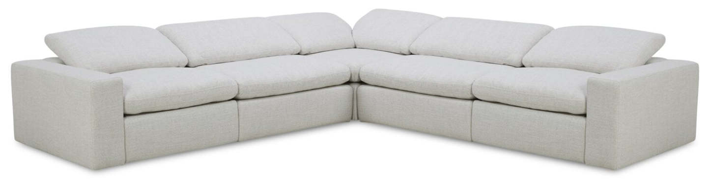 Canapé sectionnel à inclinaison électrique modulaire Sky 5 pièces en tissu avec coussins amovibles en couette et plumes - blé Nathan