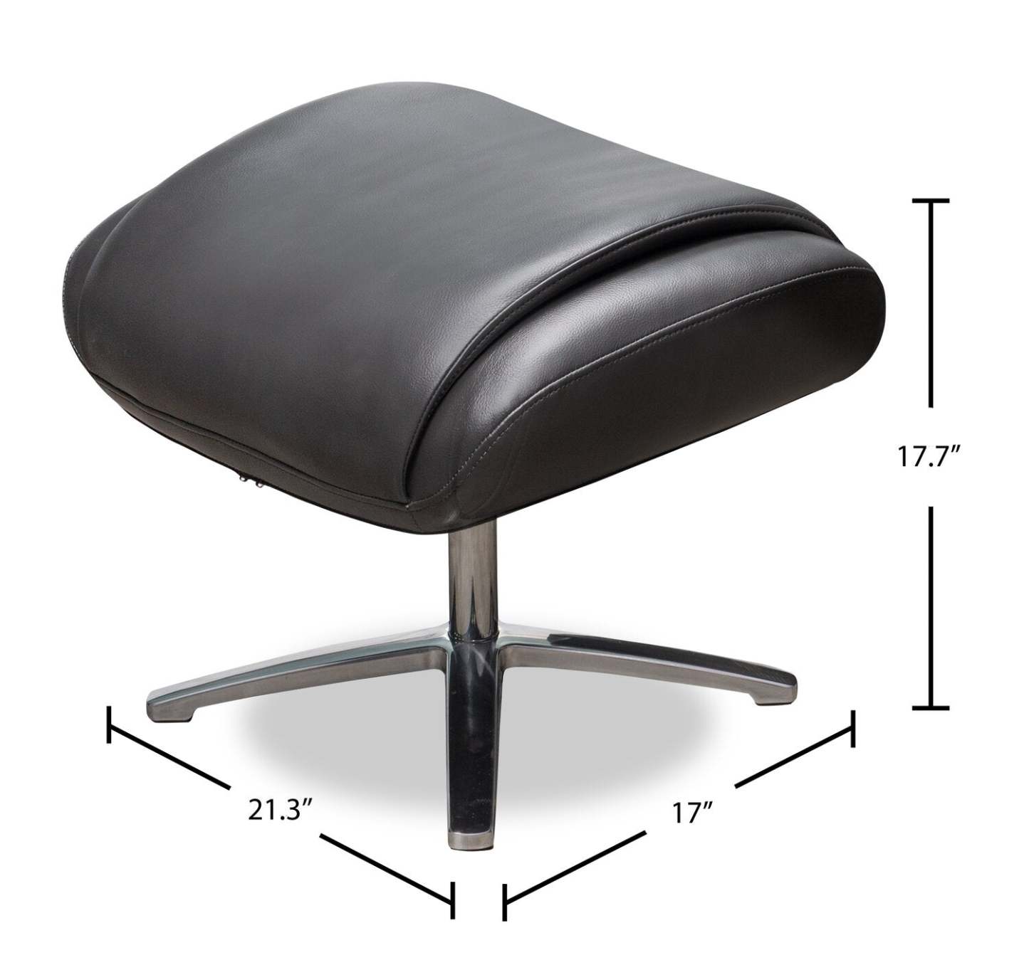 Vega 29,5 Fauteuil inclinable pivotant sans stress en similicuir avec repose-pieds et pieds en aluminium - Gris | Fauteuil pivotant inclinable Vega antistress de 29,5 po en similicuir avec repose-pieds et pattes en aluminium - gris