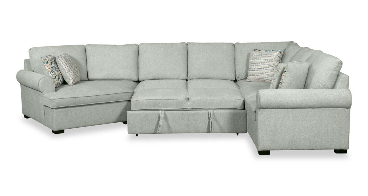 Scott Living Haven 3-Piece Left-Facing Chenille Fabric Cuddler Sleeper Sectional - bleu écume de mer | Sofa-lit sectionnel enveloppant de gauche Haven de Scott Living 3 pièces en tissu de chenille - bleu écume de mer