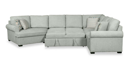 Scott Living Haven 3-Piece Left-Facing Chenille Fabric Cuddler Sleeper Sectional - bleu écume de mer | Sofa-lit sectionnel enveloppant de gauche Haven de Scott Living 3 pièces en tissu de chenille - bleu écume de mer