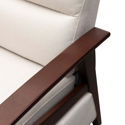 Fauteuil d'appoint inclinable Bree 28,5 en tissu d'apparence lin avec accoudoirs et pieds en bois - Beige | Fauteuil d'appoint à inclinaison par poussée Bree de 28,5 po en tissu d'apparence lin avec accoudoirs et pattes en bois - beige