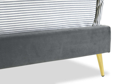 Gabi Upholstered Bed in Charcoal Velvet Fabric with Gold Finish Legs, Button Tufted - King Size | Lit rembourré Gabi en tissu de velours anthracite avec pattes au fini doré et capitonnage à boutons - format très grand lit