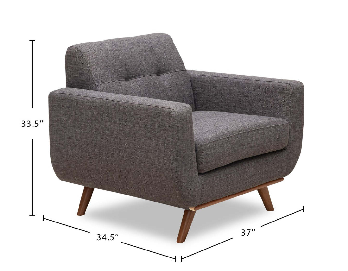Fauteuil Freeman Kort &amp; Co. de 37 po en tissu d'apparence lin avec pattes en bois et coussin de dossier capitonné - gris anthracite