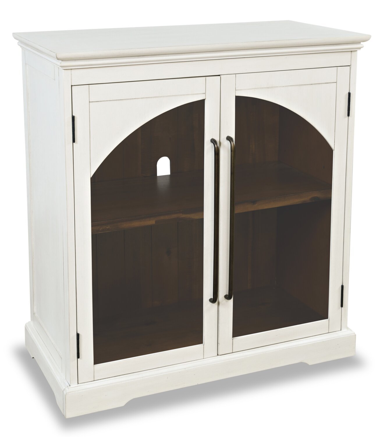 Twyla 33 Armoire d'appoint en bois massif avec portes cintrées - Blanc|Armoire décorative Twyla en bois massif avec portes arquées - blanche