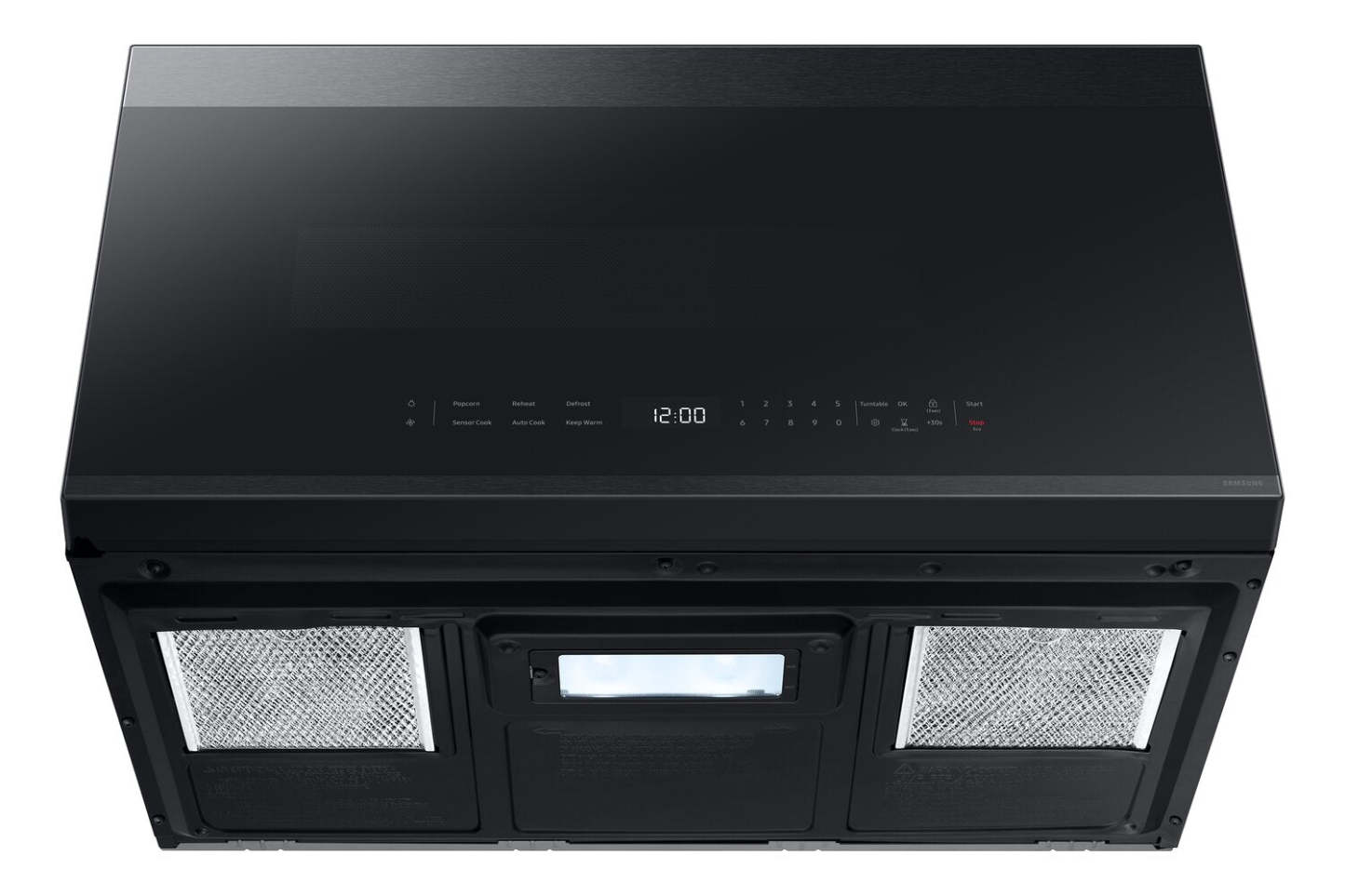 Samsung 2,1 Cu. Fort. Micro-ondes à grande portée avec 400 CFM et commande tactile en verre - Noir mat - ME… | Quatre à micro-ondes à hotte intégrée Samsung de 2,1 pi³ avec 400 pi³/min et commandes tactiles en ver…