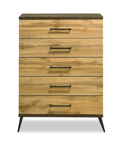 Commode de chambre à coucher Silas, 5 tiroirs, 33 L x 47,5 H - Marron rustique | Commode verticale de chambre à coucher Silas de 33 po (L) x 47,5 po (H) à 5 tiroirs - brun rustique