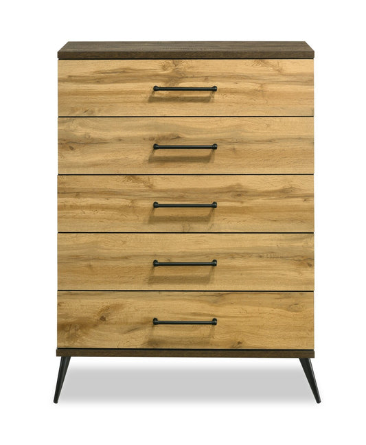 Commode de chambre à coucher Silas, 5 tiroirs, 33 L x 47,5 H - Marron rustique | Commode verticale de chambre à coucher Silas de 33 po (L) x 47,5 po (H) à 5 tiroirs - brun rustique