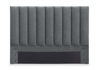 Lit plateforme rembourré Amos en tissu anthracite avec tête de lit canalisée - Pleine grandeur | Lit plateforme Amos rembourré en tissu anthracite avec tête de lit à canaux - format lit double