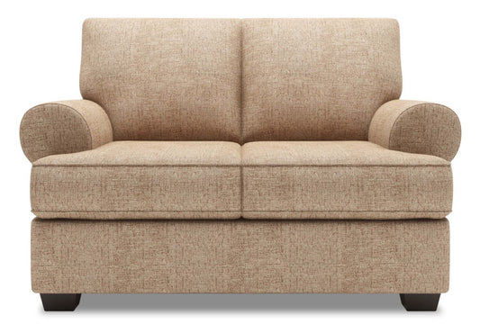 Fabriqué au Canada Canapé Personnalisable Lab Roll 64 en Tissu Chenille avec Accoudoirs Enroulés - Taupe de Luxe | Causeuse Roll de Sofa Lab de 64 po fabriquée au Canada en tissu d’apparence lin avec accoudoirs enroulés - taupe de luxe | RO202893