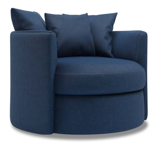Fauteuil d’appoint pivotant Nest de Sofa Lab de 41 po fabriqué au Canada en tissu d’apparence lin - bleu Pax Navy | NEST3149