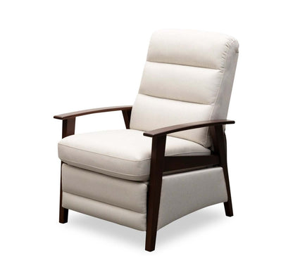 Fauteuil d'appoint inclinable Bree 28,5 en tissu d'apparence lin avec accoudoirs et pieds en bois - Beige | Fauteuil d'appoint à inclinaison par poussée Bree de 28,5 po en tissu d'apparence lin avec accoudoirs et pattes en bois - beige