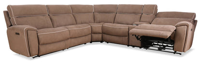 Cindy Crawford Home Newport 6-Piece Faux Suede Power Reclining Sectional with Armless Reclining Chair - Taupe | Canapé sectionnel à inclinaison électrique Newport de Cindy Crawford Home 6 pièces en suédine avec fauteuil inclinable sans accoudoirs - taupe