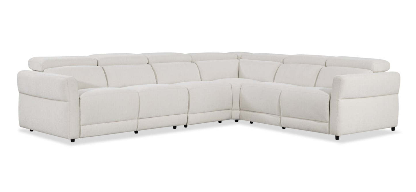 Cindy Crawford Home Aspen 4-Piece Power Reclining Sectional with Reclining Armless Chair - Alabaster | Canapé sectionnel à inclinaison électrique Aspen de Cindy Crawford Home 4 pièces avec fauteuil sans accoudoirs inclinable - albâtre