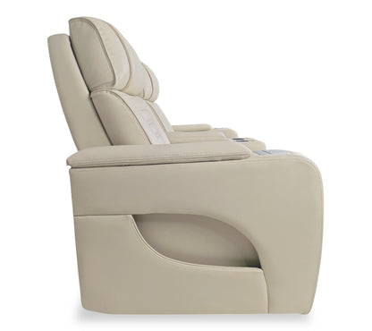 Zen 75.5 Tissu d'apparence cuir Canapé de massage inclinable électrique avec console réfrigérée - Abricot