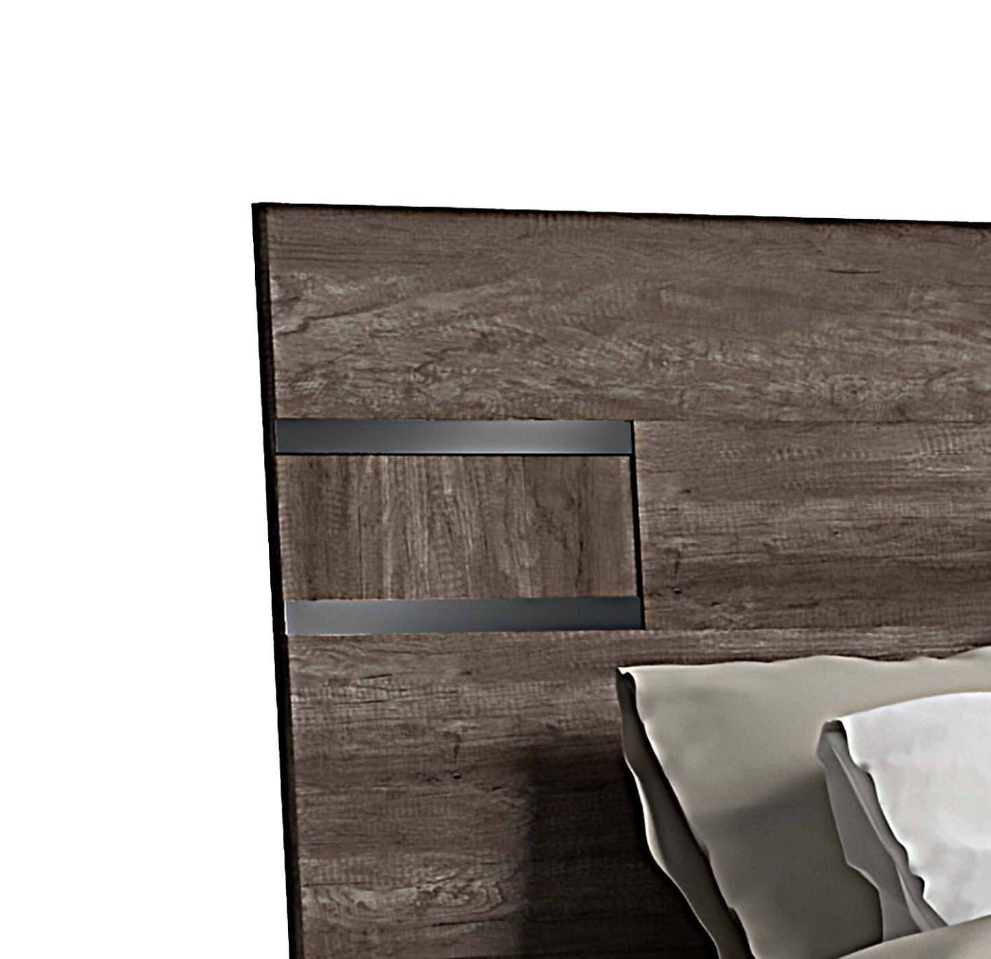 Lit à panneaux Gino avec tête de lit et cadre - fabriqué en Italie, moderne, brun - taille queen