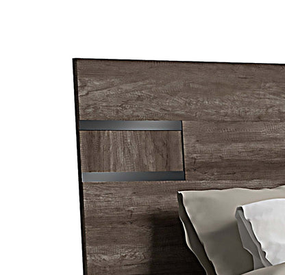 Lit à panneaux Gino avec tête de lit et cadre - fabriqué en Italie, moderne, brun - taille queen