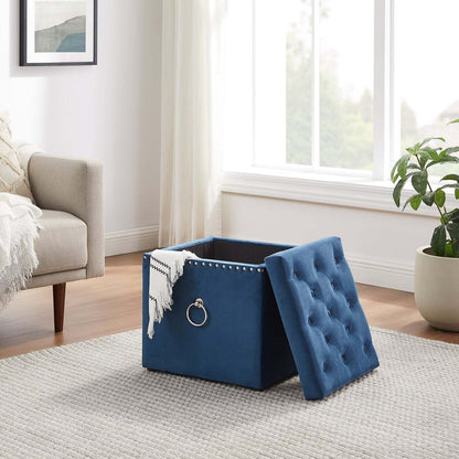 Yukon 17 Square Velvet Storage Ottoman - Navy|Pouf de rangement carré Yukon de 17 po en velours - bleu marine