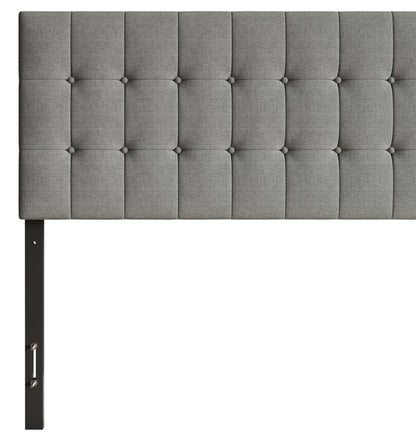 Tête de lit rembourrée Ellis en tissu gris, capitonné à boutons - King Size | Tête de lit rembourrée Ellis en tissu gris avec capitonnage à boutons - format très grand lit