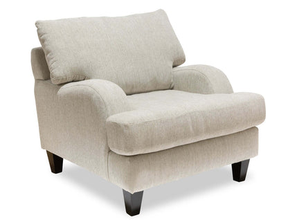 Fauteuil Nofia de 36 po fabriqué au Canada en tissu de chenille avec pattes en bois - beige lin