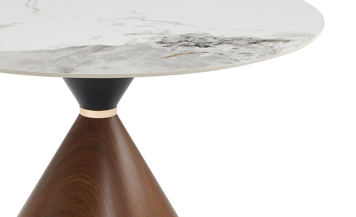 Table de salle à manger Alwin avec dessus en pierre frittée, base en forme de sablier et touches dorées - 47,25 po (L), ronde - brune