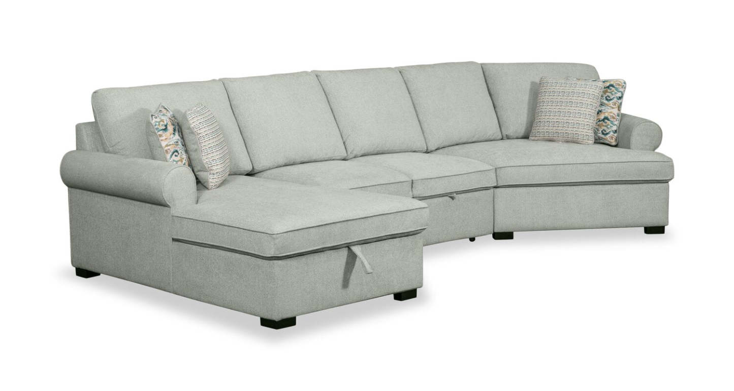 Scott Living Haven 3-Piece Right-Facing Chenille Fabric Cuddler Sleeper Sectional with Storage - Seafoam Blue | Canapé-lit sectionnel enveloppant de droite Haven de Scott Living 3 pièces en tissu de chenille avec rangement - écume de mer