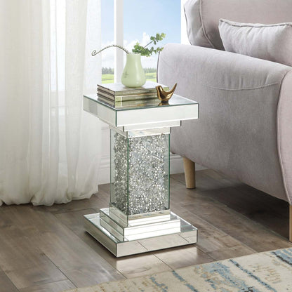 Luna 12 Mirrored Accent Table with Crystals - Silver|Table d'appoint Luna de 12 po en miroir avec cristaux - argentée