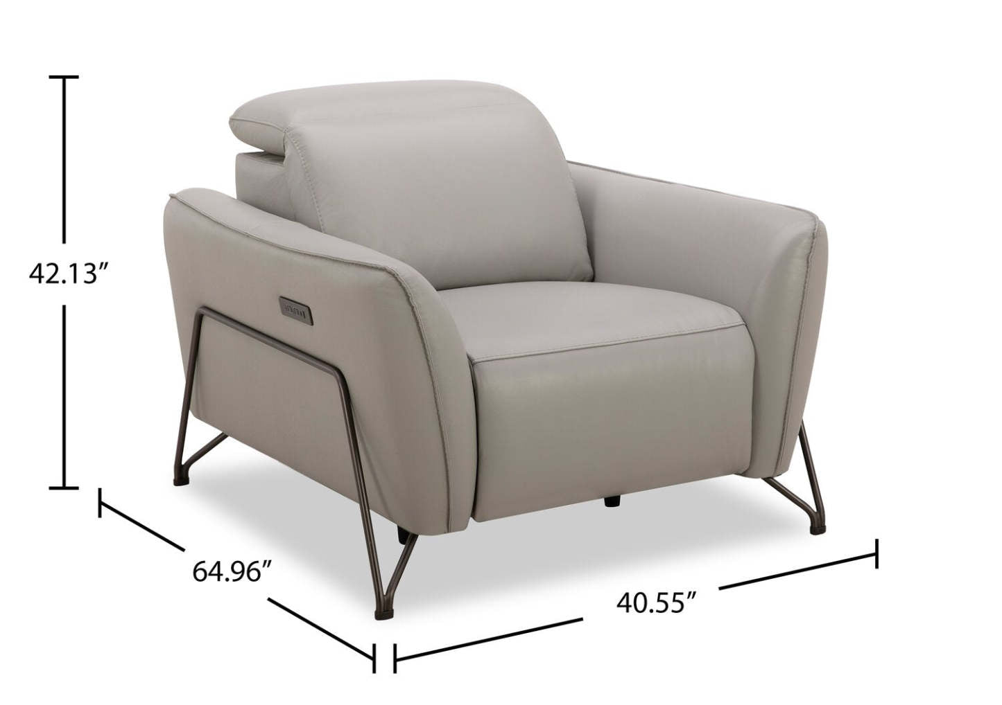 Fauteuil à inclinaison électrique Riviera en cuir véritable de qualité supérieure - gris clair