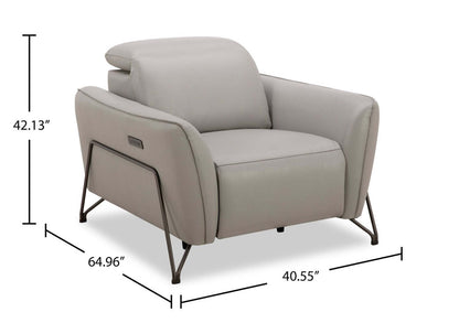 Fauteuil à inclinaison électrique Riviera en cuir véritable de qualité supérieure - gris clair