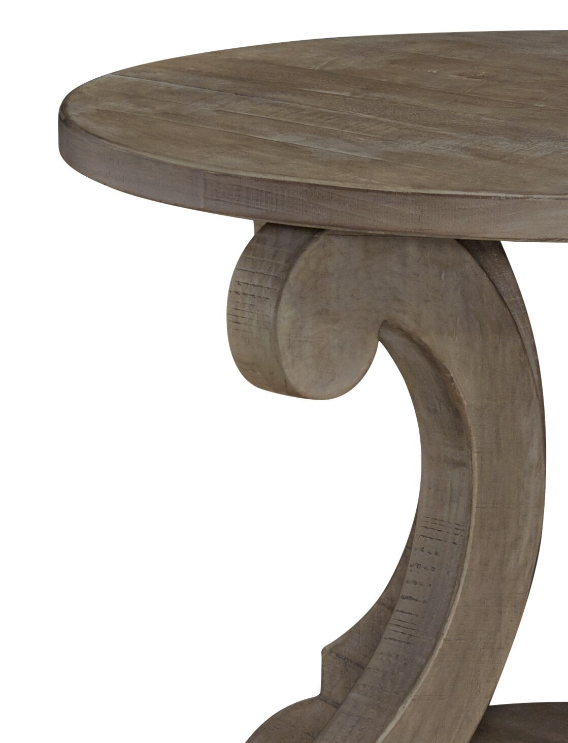 Table de bout ronde traditionnelle Tinley Park de 22 po avec tablette - pin gris-brun avec base à volutes