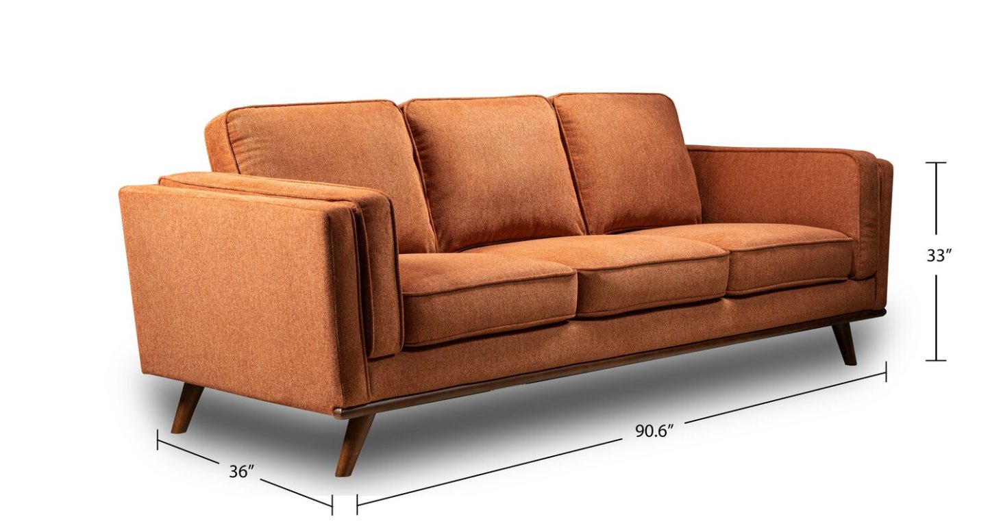 Sofa Kassia de Kort & Co. de 90,6 po en tissu d’apparence lin avec base et pattes en bois - orange