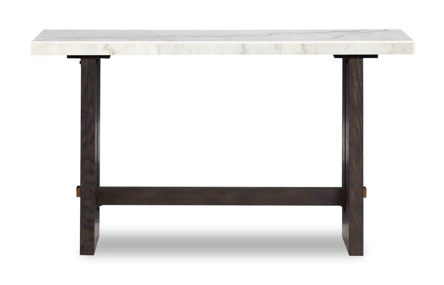 Table de canapé Warwick 52" en bois massif et marbre – Chêne blanc et brun | Table de salon Warwick de 52 po en bois massif et en marbre - blanche et chêne brun