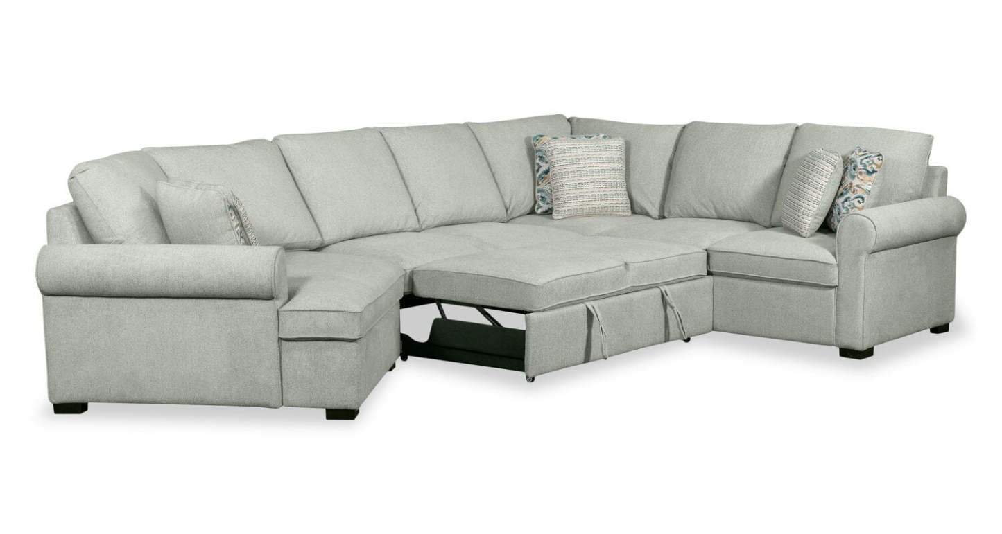 Scott Living Haven 3-Piece Left-Facing Chenille Fabric Cuddler Sleeper Sectional - bleu écume de mer | Sofa-lit sectionnel enveloppant de gauche Haven de Scott Living 3 pièces en tissu de chenille - bleu écume de mer