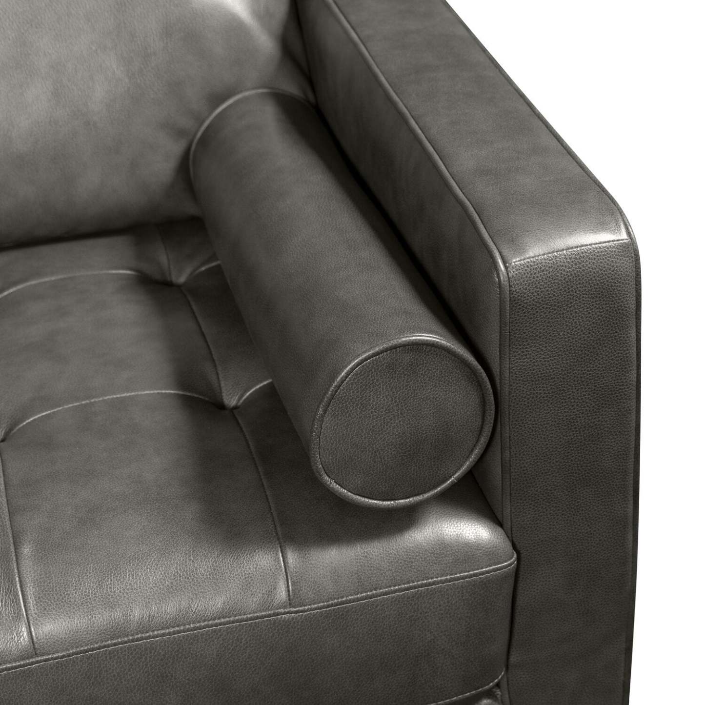 Edge 86 Canapé en cuir véritable avec pattes en bois et coussins de dossier amovibles - Gris | Canapé Edge de 86 po en cuir véritable avec pattes en bois et coussins de dossier amovibles - gris