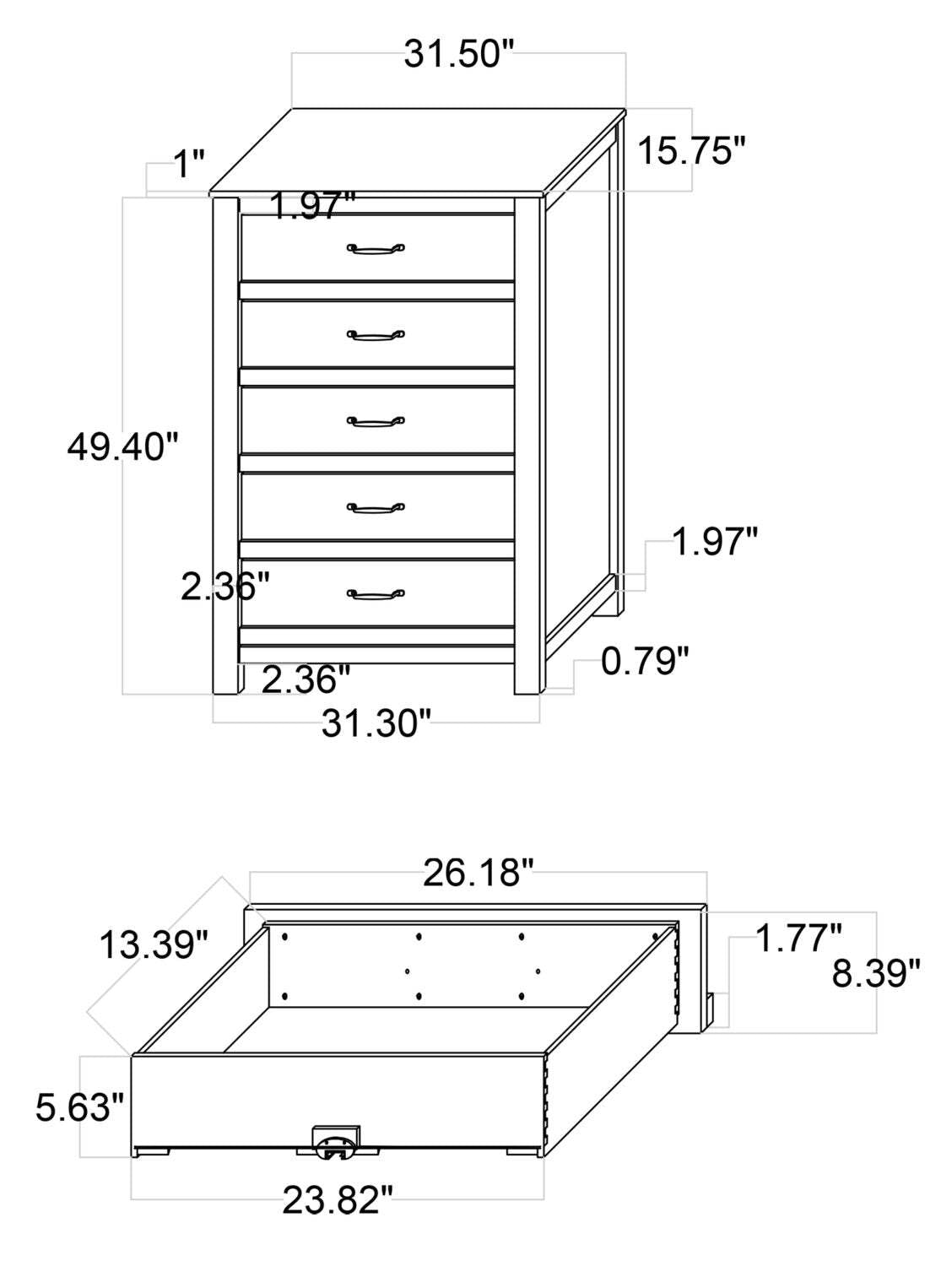 Zoey Bedroom Chest of Drawers, 5-Drawer, 31.5W x 50.7H - Two-tone White & Brown | Commode verticale Zoey de 31,5 po (L) x 50,7 po (H) à 5 tiroirs pour la chambre à coucher - deux teintes, blanc et brun