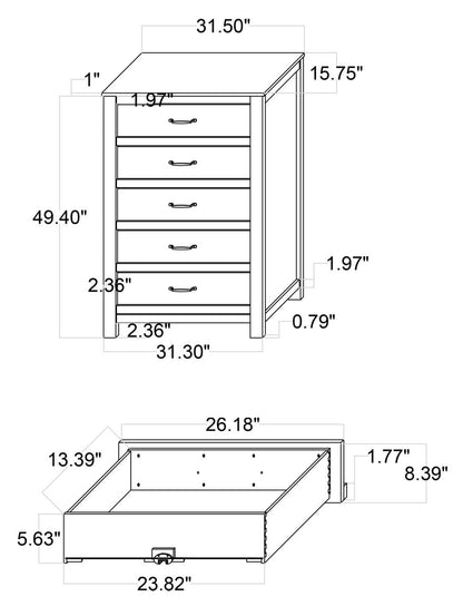 Zoey Bedroom Chest of Drawers, 5-Drawer, 31.5W x 50.7H - Two-tone White & Brown | Commode verticale Zoey de 31,5 po (L) x 50,7 po (H) à 5 tiroirs pour la chambre à coucher - deux teintes, blanc et brun