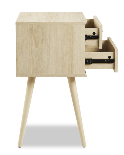Table de chevet à 2 tiroirs Mori, 18 L x 25,75 H - Naturel | Table de nuit Mori de 18 po (l) x 25,75 po (H) à 2 tiroirs - naturelle