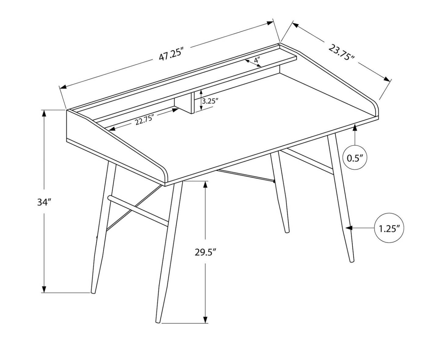 Bureau Jeremy 47.25 avec petite niche - Noir|Bureau Jeremy de 47,25 po avec petite crédence - noir