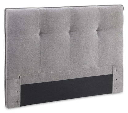 Lit plateforme rembourré Amos en tissu gris avec tête de lit capitonnée - Pleine grandeur | Lit plateforme Amos rembourré en tissu gris avec tête de lit capitonnée - format lit double